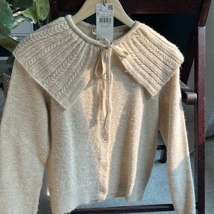 Mango Tie Neck Sweater Cream size M